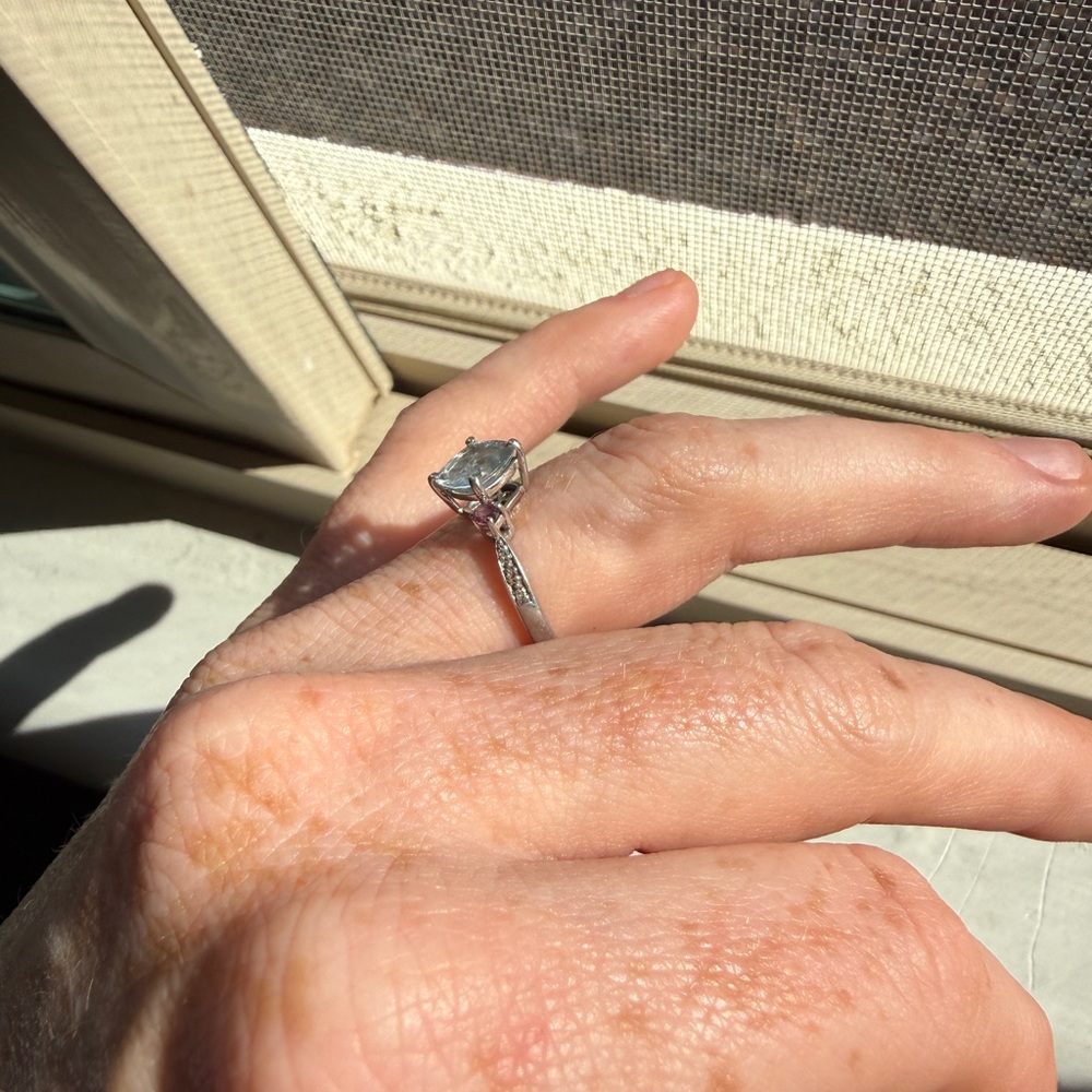 Aquamarine & pink sapphire sterling silver ring